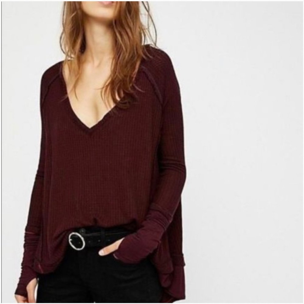 Free People Laguna Thermal Top in Merlot